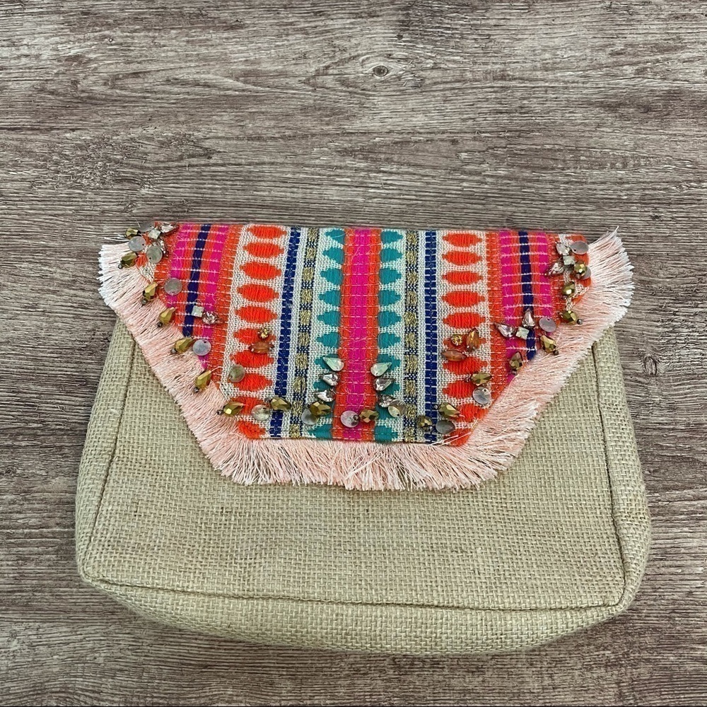 Area Stars Canvas Embroidered Beaded Clutch Bag